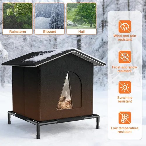Vista 4 de Casa para gatos climatizada para exteriores para invierno, refugio para gatos extremadamente aislado y resistente a la intemperie con puerta