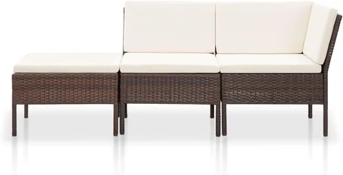 Vista 2 de 3 Piece Patio Lounge Set with Cushions, Poly Rattan Brown Modular Outdoor Seating, PE Rattan Over Powder-Coated Steel Frame, Thickly Padded Deep