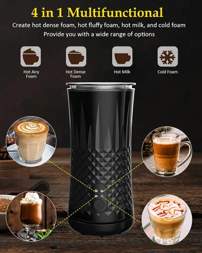 Vista 2 de Espumador de leche eléctrico 4 en 1 y vaporizador de leche, diseño elegante antideslizante, vaporizador de leche caliente y fría con control