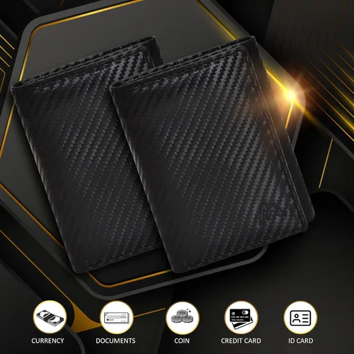 Vista 51 de Cartera de cuero RFID hecha a mano para hombres, elegante cartera de bolsillo frontal triple con 2 ranuras para identificación y 9 tarjetas, Azul