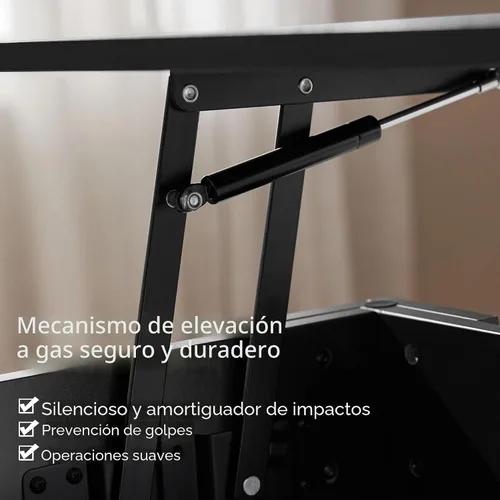 Vista 5 de Yaheetech Mesa de café de madera, mesa de centro con estante de almacenamiento oculto grande, mesa de comedor con superficie elevada para sala