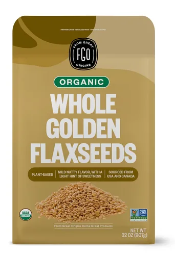 Vista 9 de FGO Harina de linaza dorada orgánica molida, 1 libra/16 onzas en polvo molido en frío en bolsa resellable, para hornear y batidos, cultivada