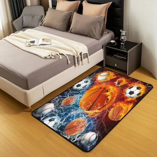 Vista 3 de Erosebridal Alfombras Deportivas de Área para Niños 1.49 m x 1 m, Alfombra Antideslizante de Béisbol, Fútbol, Baloncesto, Alfombra Deportiva