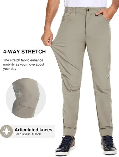 Vista 3 de PULI Pantalones de golf para hombre, vestido elástico, de secado rápido, pantalones casuales de negocios con bolsillos para trabajo y viajes