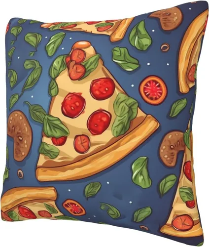 Vista 3 de Funda de almohada cuadrada suave con estampado de pizza, funda de cojín para decoración del hogar, sala de estar, cama, sofá automóvil, 12 x 12