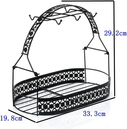 Vista 5 de Soporte para Tazas de Café - Estante de Hierro Forjado y Organizador de Platos - Estante de Secado y Almacenamiento con Escurridor para Encimera