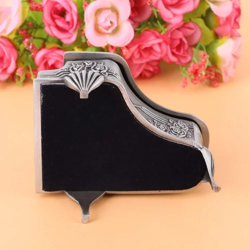 Vista 6 de Joyero de aleación de zinc tallado en forma de piano, con diseño de flor de rosa, organizador de almacenamiento de joyas, organizador