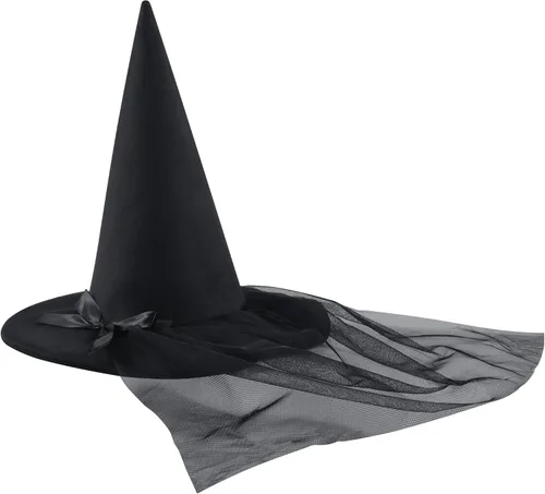Vista 3 de Spooktacular Creations Sombrero de bruja de malla negra para Halloween, sombrero malvado con velos de encaje para mujer, accesorio de disfraz