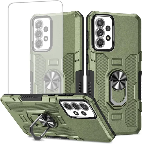 Vista 12 de Funda para Galaxy A52 4G/5G/Samsung A52S SM-A526U con protector de pantalla de vidrio templado, protección resistente, anillo de metal, cubierta