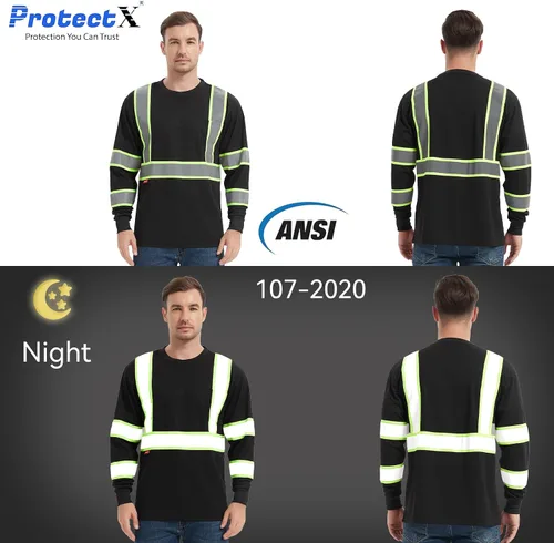 Vista 3 de ProtectX Camisas de manga larga de alta visibilidad, camiseta de seguridad reflectante de alta visibilidad para hombres y mujeres, camisa