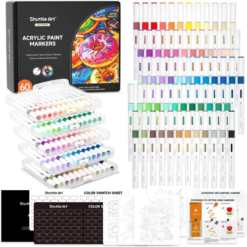 Vista 17 de Shuttle Art Rotuladores de pintura acrílica de doble tono, 120 colores, paquete de 60 bolígrafos de pintura acrílica para pintura de roca, cerámica