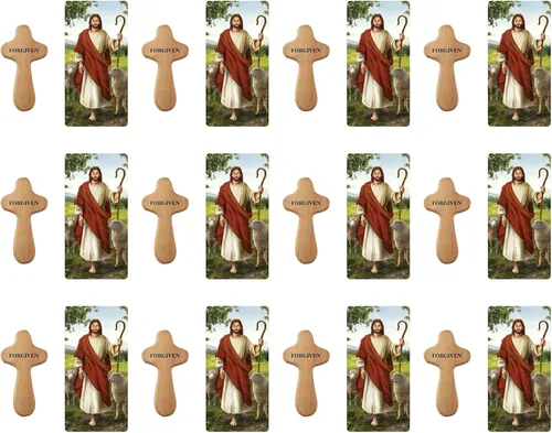 Vista 4 de Autom Cruz de madera de oración de mano con confirmación del Espíritu Santo con tarjeta, 4 pulgadas