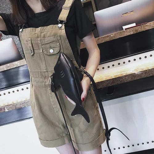 Vista 2 de QZUnique Bolso de hombro de tiburón de dinosaurio para mujer, diseño de animales 3D, con cremallera, bolso cruzado tipo mensajero para niña