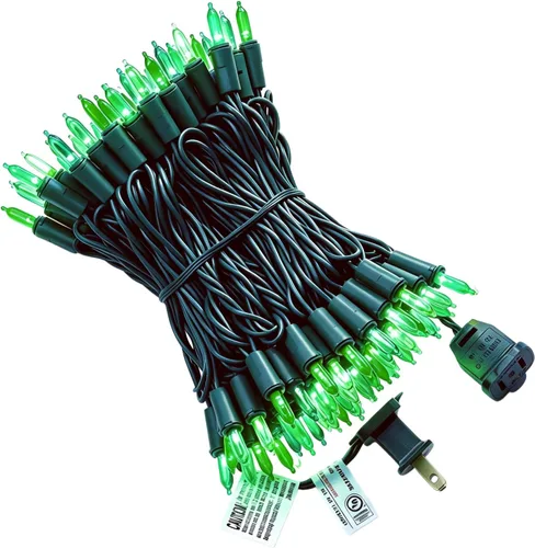 Vista 10 de Guirnalda de 100 Luces LED Blanco Cálido de Cable Verde para Navidad, con Certificación UL y Cadena de Iluminación Decorativa Comercial de 35 Pies