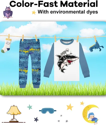 Vista 7 de Boys Pajamas 4 Pieces Long Set 100% Cotton Sleepwear Size 18 Months-12 Years