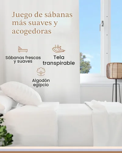 Vista 2 de Juego de sábanas individuales de 100% algodón egipcio, 4 piezas, sábanas blanco (01. White)