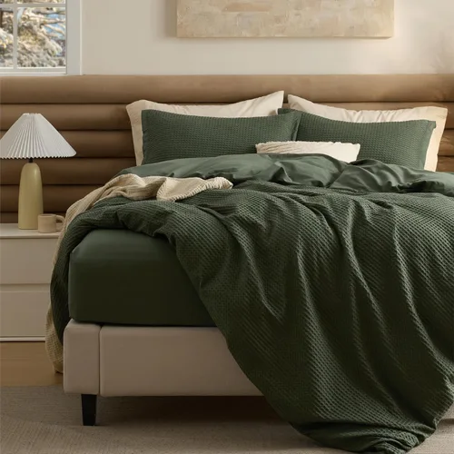Vista 26 de Bedsure Funda de edredón de 100% algodón tamaño individual, tejido gofre, color blanco coco, GentleSoft y transpirable, juego de cama para regalo, 2