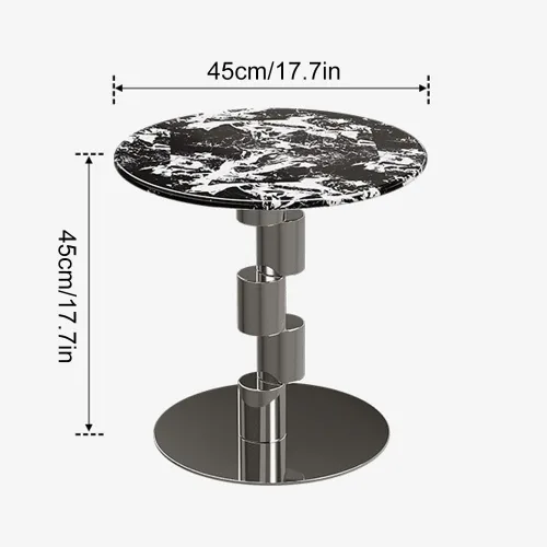 Vista 2 de Mesa auxiliar redonda, mesa auxiliar con patrón de mármol, mesa de centro moderna, mesa de consola con base de acero inoxidable, mesa de cóctel