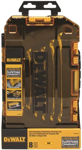 Vista 8 de DEWALT Tough Box 8 PC SAE Juego de llaves combinadas de trinquete
