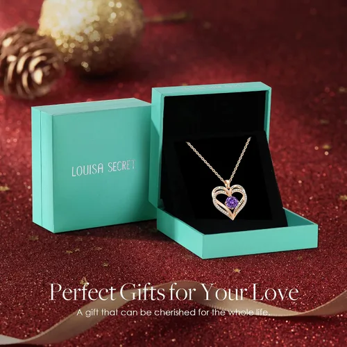 Vista 5 de LOUISA SECRET Heart Birthstone Necklaces for Women, 925 Sterling Silver Women Pendant Necklace, Birthday Anniversary Valentine's Day Jewelry Gift