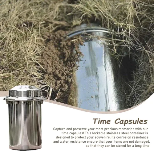 Vista 3 de Time Capsules 4x8 Inch Lockable Stainless Steel Time Capsules Box with Lids, Corrosion-Resistant Waterproof Container for Future Graduation