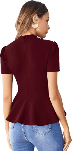 Vista 2 de SweatyRocks Elegante blusa de manga corta con cuello alto y péplum elástica para mujer