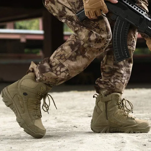 Vista 7 de Bitiger - Botas militares para hombre con cierre lateral de velcro, botas tácticas sport para montañismo, senderismo y combate