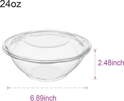 Vista 2 de 50 juegos de ensaladas de plástico transparente de 24 onzas con tapas herméticas desechables para llevar, recipientes para mezclar para frutas