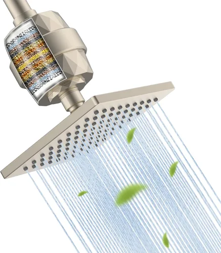 Vista 24 de Hibbent Cabezal de ducha filtrado de metal, cabezal de ducha de lluvia de alta presión de 6 pulgadas, filtro de ducha de 20 etapas para suavizador
