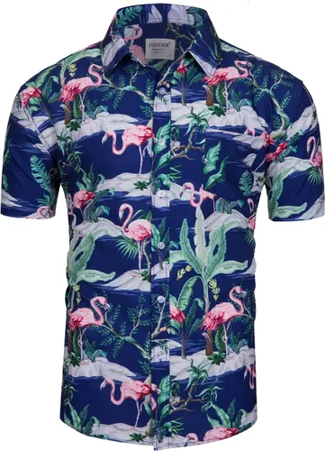 Vista 3 de fohemr Mens Hawaiian Shirt and Short Beach Set Match Tropical PineappleFlamingo Pattern Outfits Short Sleeve Short 2 PC