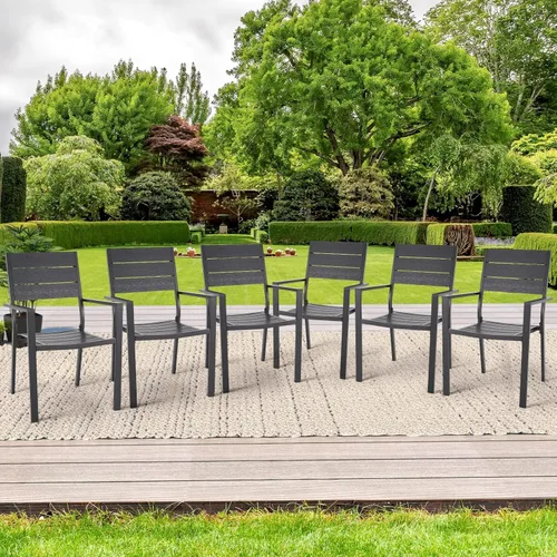 Vista 2 de AECOJOY 4 sillas de comedor al aire libre, silla de patio apilable con marco de aluminio con reposabrazos para jardín, piscina, patio trasero