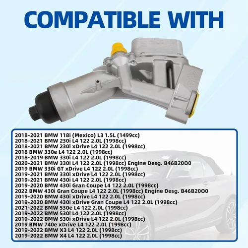 Vista 2 de MITZONE Conjunto de carcasa de filtro de enfriador de aceite de aluminio compatible con BMW 230i 330e 330i 330i 330i GT xDrive 430i 530i 530e 530i