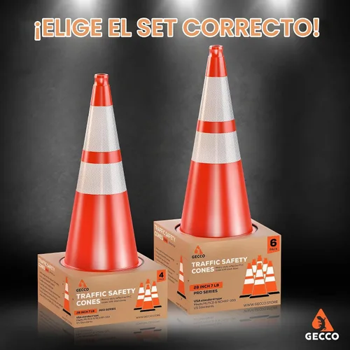 Vista 6 de GECCO ™ Paquete de 6 conos de tráfico naranjas resistentes de 28 pulgadas, 7 libras, conos de seguridad duraderos, conos naranjas, conos