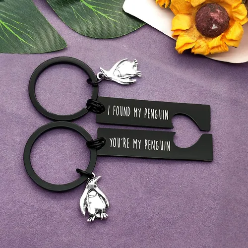 Vista 2 de Llavero para parejas, con diseño de pingüino, regalo para parejas, regalo de San Valentín, joyería para novio, novia, pareja y marido, esposa