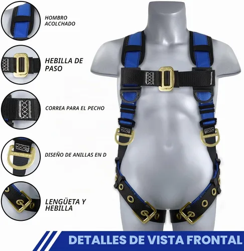 Vista 2 de TRSMIMA Arnés de seguridad para protección contra caídas, cinturón de trabajo para techos de escalada con respaldo acolchado en el hombro con ojales