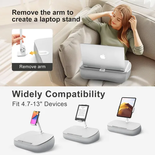 Vista 2 de ERGONOV Almohada de frijoles para regazo acogedora Kindle con soporte ajustable para brazo, soporte de tableta de 360°, se adapta a Kindle