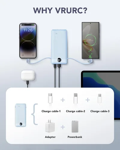 Vista 4 de Cargador portátil, Banco de energía VRURC Enchufe de pared de CA Azul