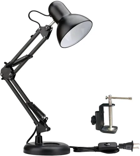 Vista 10 de PowerKing - Lámparas de escritorio de metal con brazo oscilante con base y abrazadera, oro rosa blanco