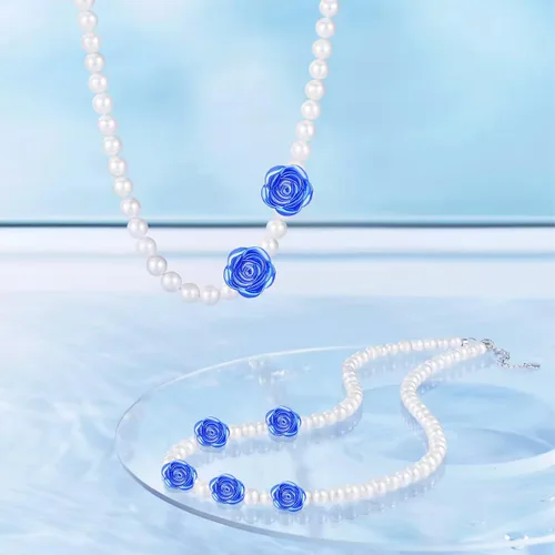 Vista 4 de 100 cuentas espaciadoras de rosas de plástico ABS con forma de flor de rosa, cuentas de rosas lindas, accesorios para adornos para manualidades, Azul