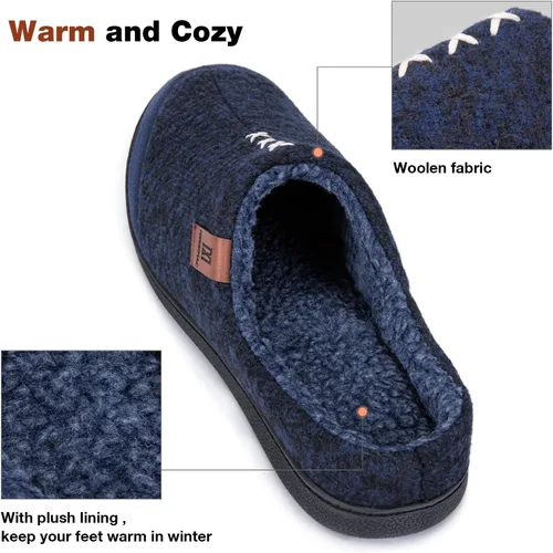 Vista 4 de MERRIMAC Pantuflas de espuma viscoelástica de punto para hombre, cómodas, con forro de sherpa