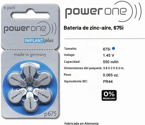 Vista 3 de Baterías para implantes cocleares Power One (120 baterías)