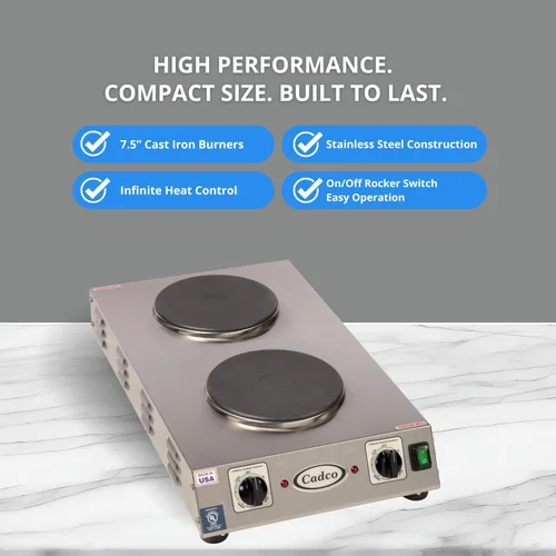 Vista 3 de Cadco CDR-2CFB Space Saver - Placa caliente de hierro fundido doble de 120 voltios
