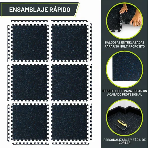 Vista 6 de ProsourceFit Tapete de Ejercicio de Rompecabezas con Superficie de Goma de ½ pulgada, 24 pies cuadrados (PIES²), 6 baldosas, baldosas entrelazadas