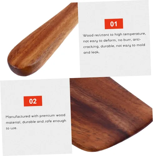 Vista 7 de Estilo europeo Mango largo Pala de madera Espátula ranurada Cocina Spurtle Madera Flipper Turner Madera Espátula Tarro Mantequilla Multifunción