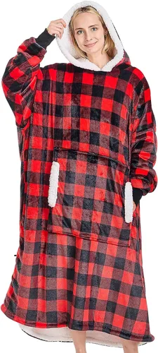 Vista 30 de yescool - Cobija con capucha, sudadera de franela de forro polar sherpa para adultos, mujeres y hombres, talla única