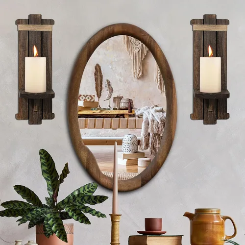 Vista 5 de Candelabros de madera de granja, 2 portavelas rústicos para montaje en pared para sala de estar, dormitorio, baño, pasillo, decoración de pared