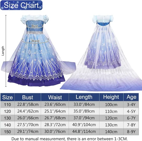 Vista 2 de Vestido para niñas, disfraz de Elsa para niños, vestido de princesa con lentejuelas, para fiesta de Halloween, Navidad, noche, desfile, Elsa
