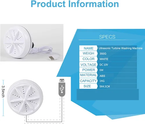 Vista 7 de Mini lavadora portátil USB,Lavavajillas de fregadero de cocina,Lavadora turbo ultrasónica para platos,Calcetines,Ropa