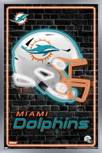 Vista 11 de Trends International NFL Miami Dolphins - Póster de pared con casco neón 23, 22.4 pulgadas de largo x 14.7 pulgadas, versión enmarcada en madera