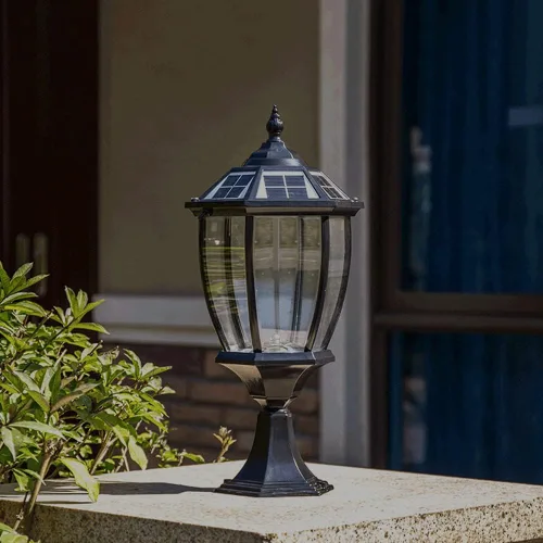 Vista 3 de Luces de poste al aire libre, luz solar de pilar para jardín, jardín, villa, lámpara de pilar de pared al aire libre, impermeable, luz de valla